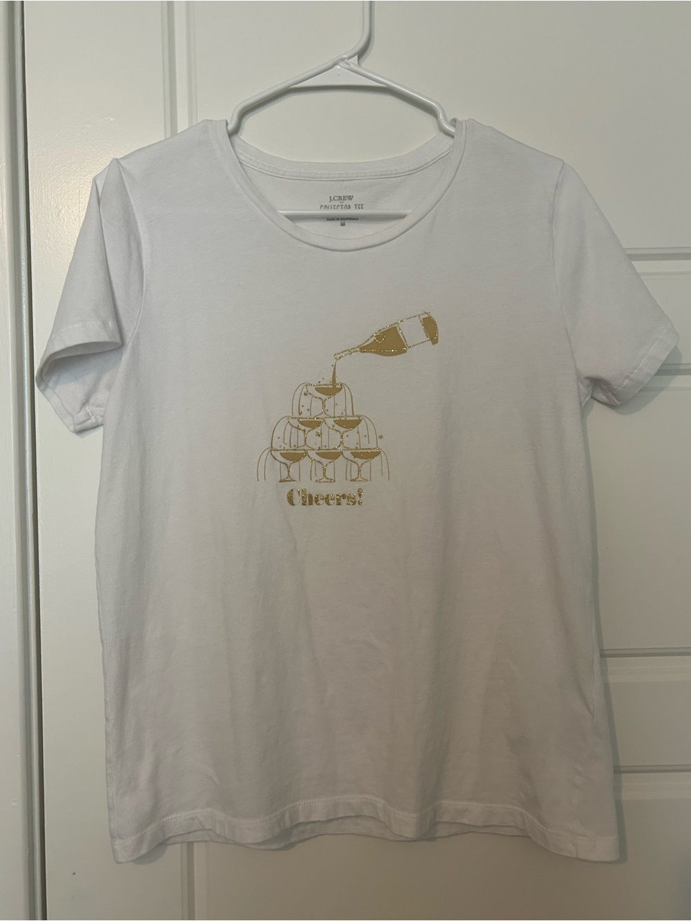 J.Crew White 'Cheers!' Graphic Collectors Tee with Gold Print Size M